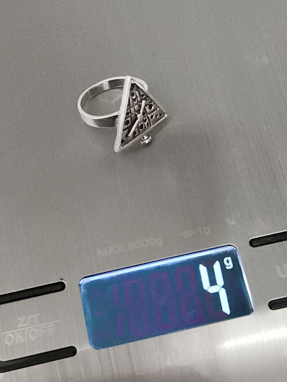 Vintage sterling silver 80s funky sci-fi style triangular clock ring - Picture 9 of 12